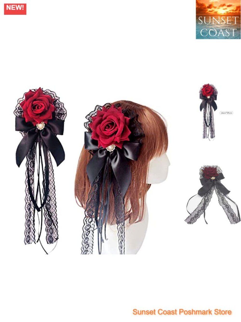 Handmade Rose Bow Hairpin Lace RibbonBrooch Metal Claw Clip Elegant Wedding